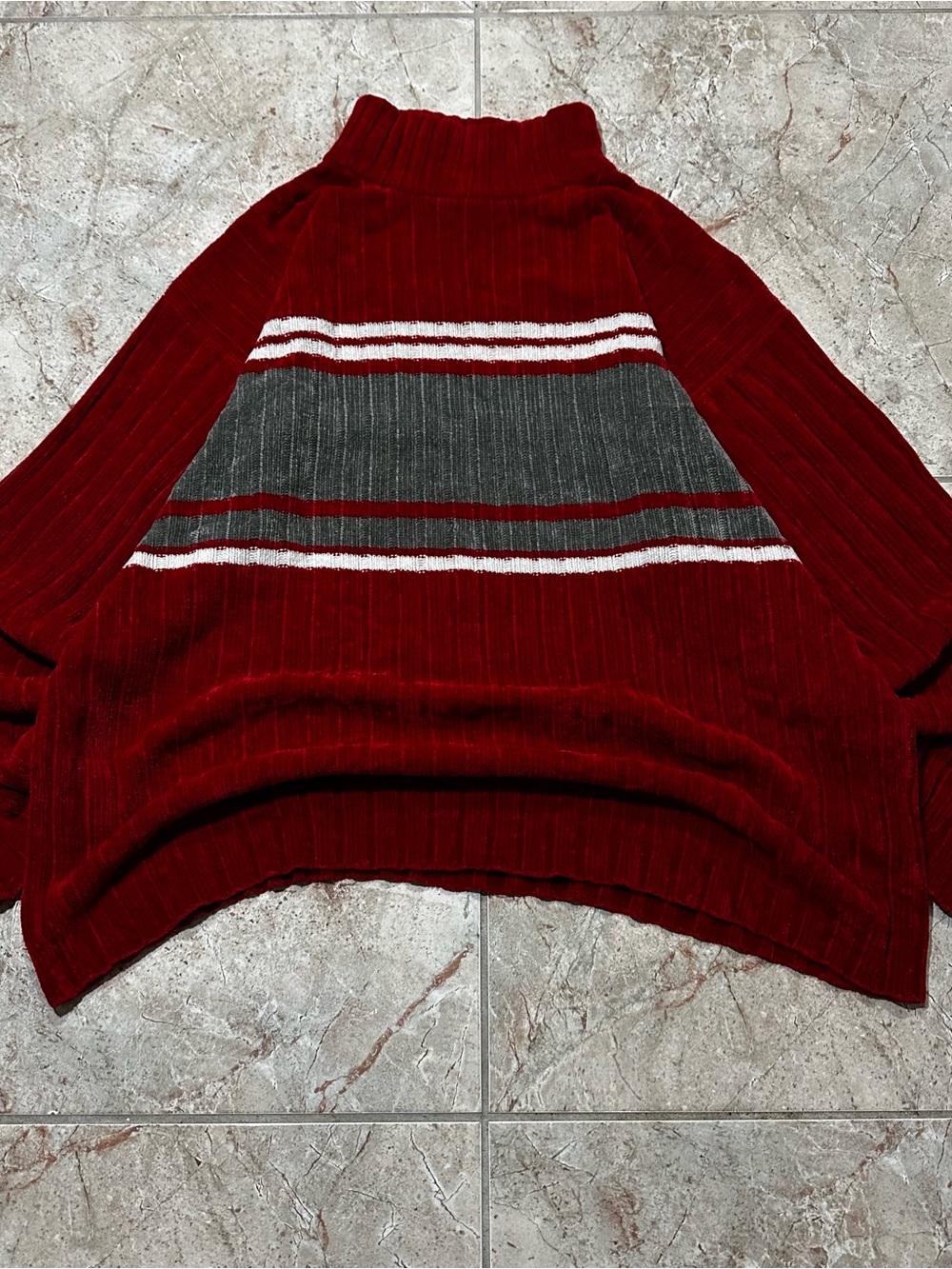 South Pole Red Turtleneck Sweater with Gray and White Stripes